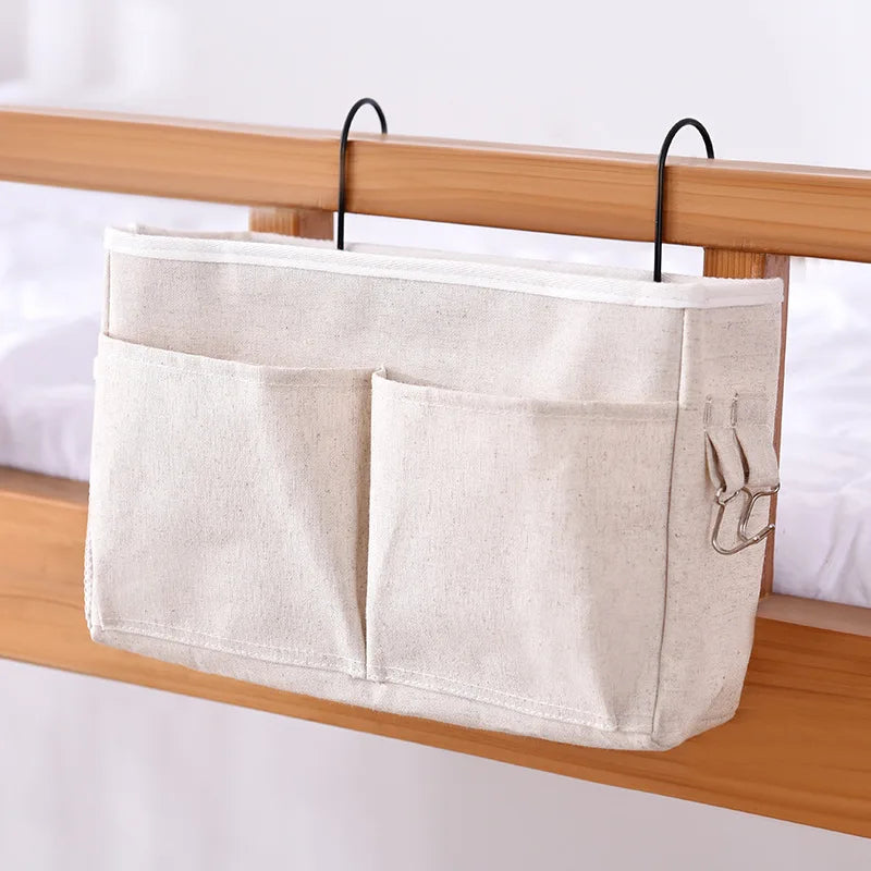 Bed Rail Hanging Organizer - Canvas Bedside Basket with Iron Frame for Books, Phones and Remotes, Everstock