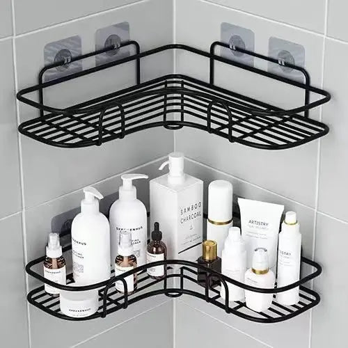 Corner Wall-Mounted Storage Shelf - Iron Shampoo Holder, Punch-Free Shower Drain Basket, Everstock