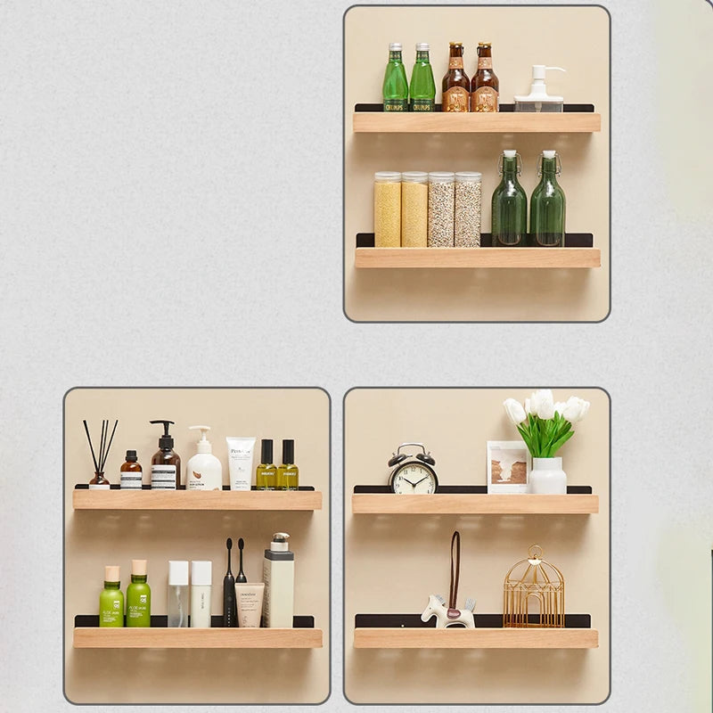 Solid Wood Corner Shelf - Wall-Mounted Shower Storage Rack for Shampoo & Toiletries, Everstock