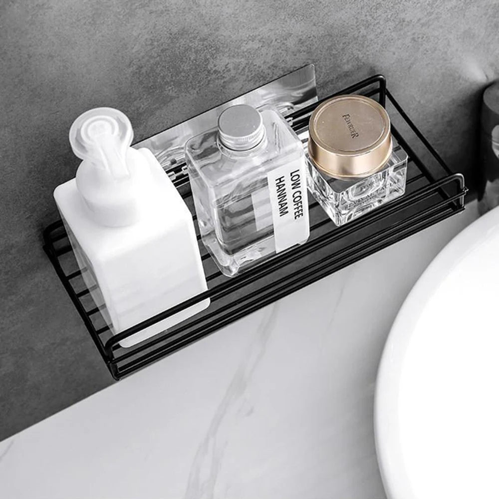 Black Iron Corner Shower Caddy - Punch-Free Mounted Storage Rack for Bathroom & Kitchen, Everstock