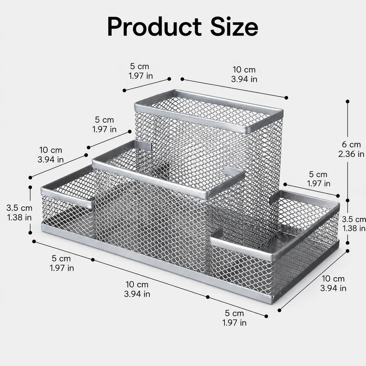 4-Tier Mesh Desk Organizer - Black Metal Desktop Caddy with Pencil Holder and Storage Baskets for Office and School, Everstock