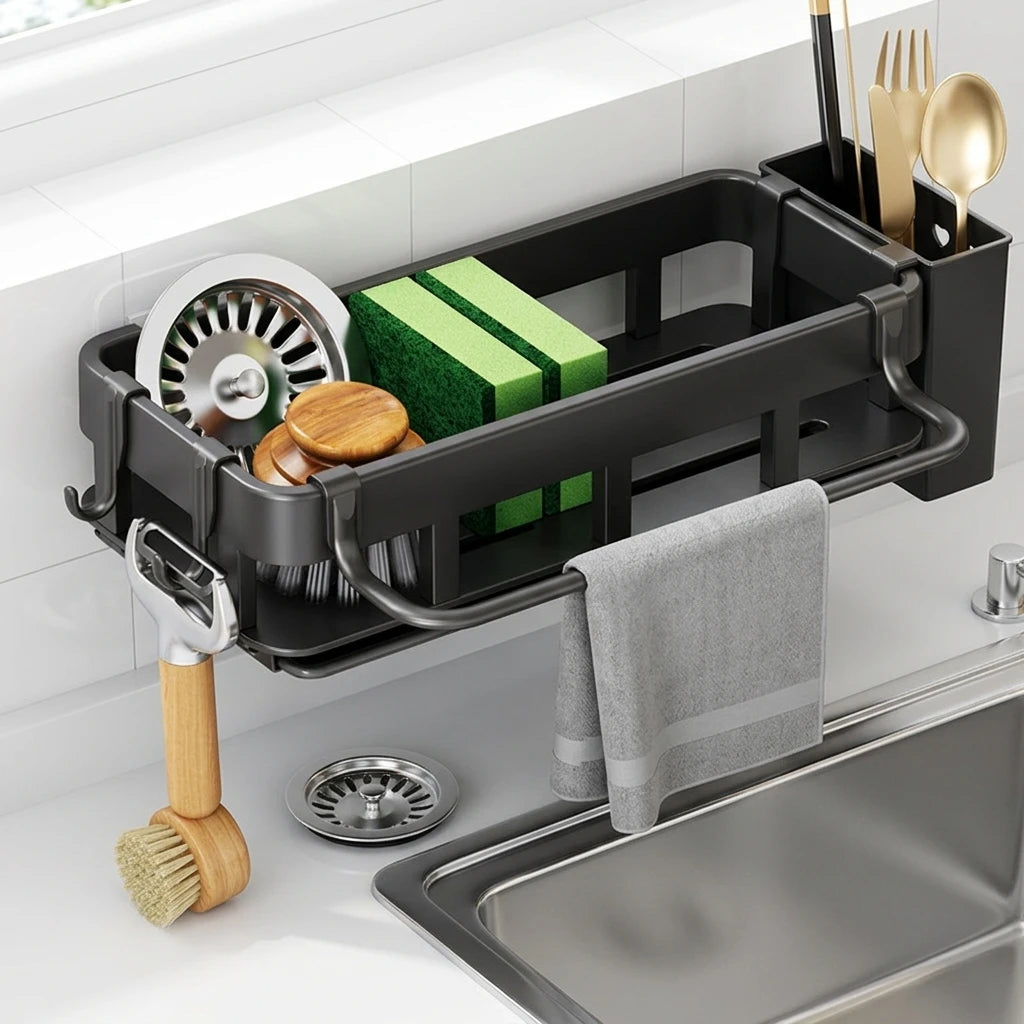 Sink Caddy Organizer - 304 Stainless Steel Drainage Rack for Sponges, Brushes & Dish Soap, Kitchen Sink, Everstock