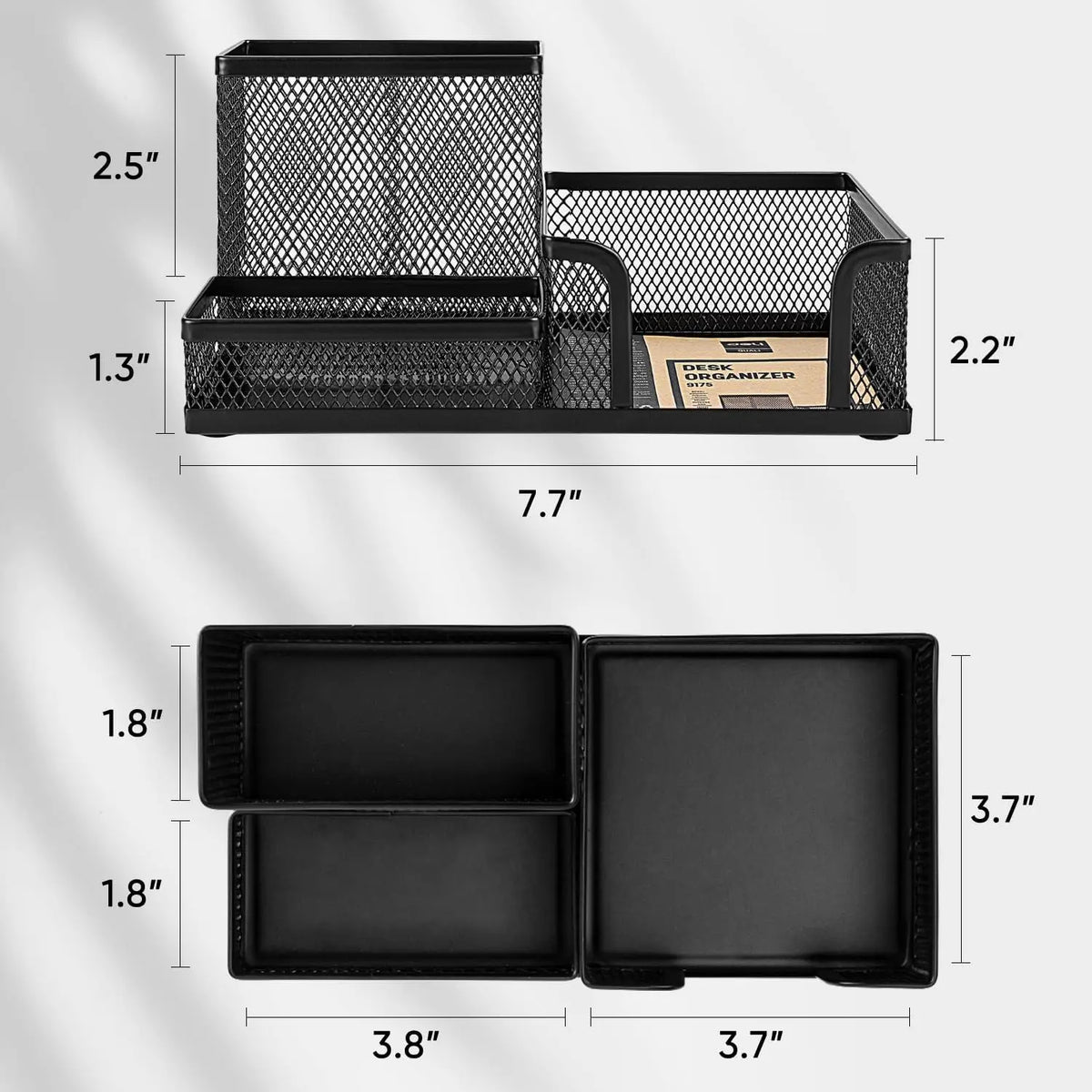 Mesh Desk Caddy - Black Metal Organizer with 3 Compartments and a Built-In Pencil Holder for Office Supplies, Everstock