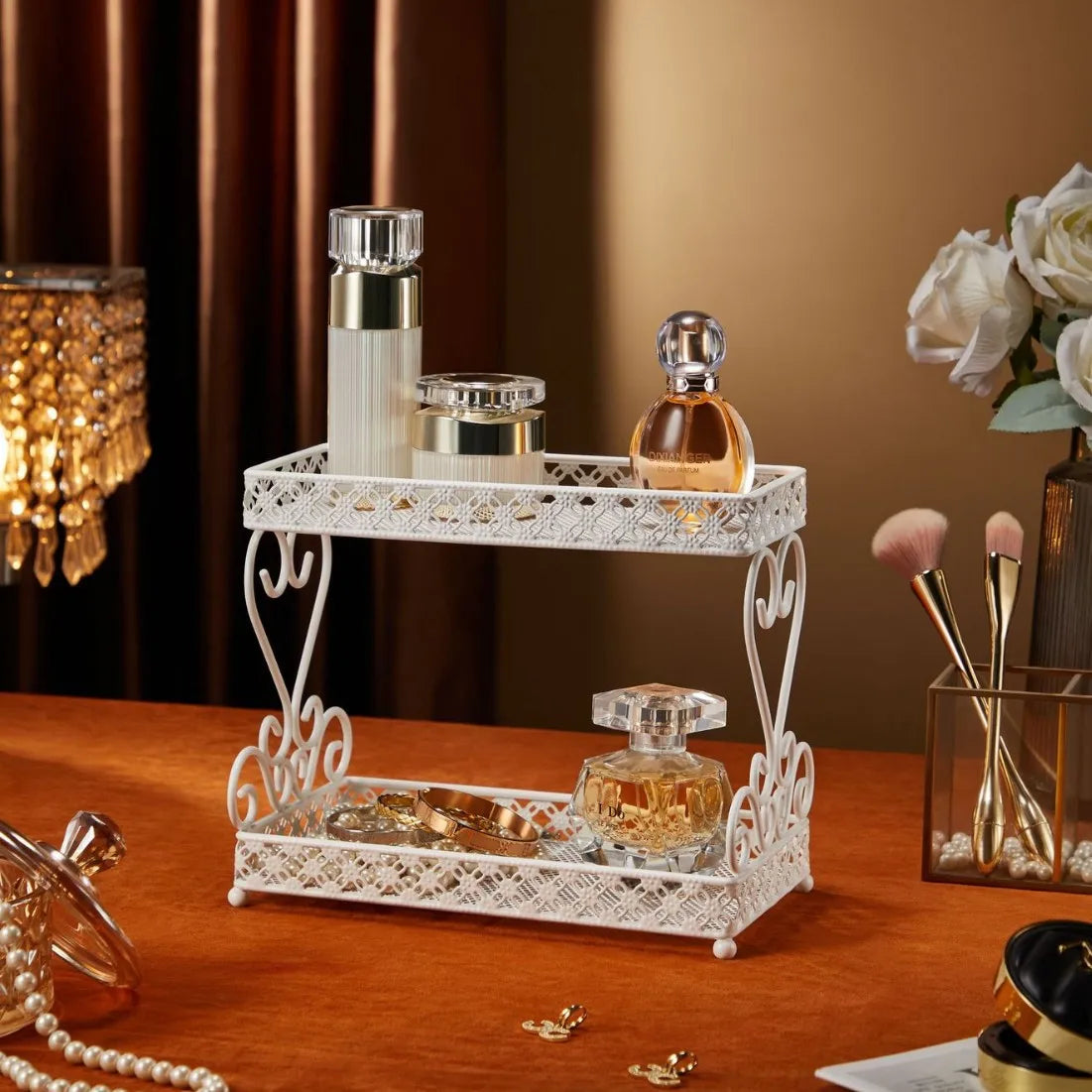 Countertop Iron Storage Rack - Cosmetic & Jewelry Organizer Shelf for Bathroom Washstand, Everstock
