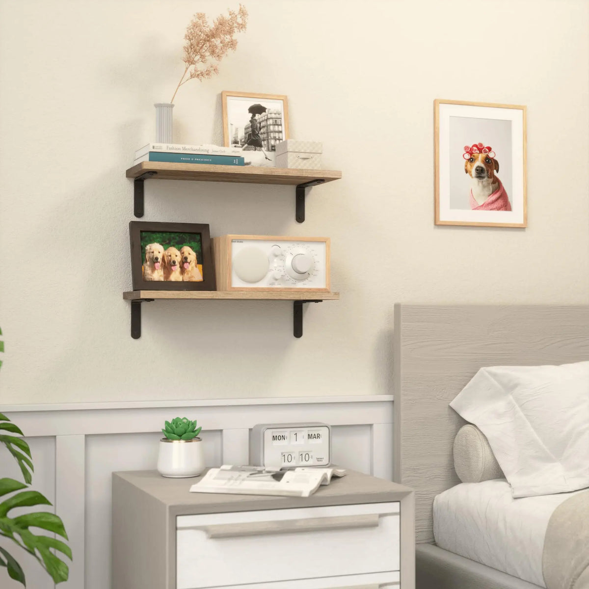 Farmhouse Wood Floating Shelves Set of 2 - Wall-Mounted Bookshelf Ledges for Living Room and Bedroom, Everstock
