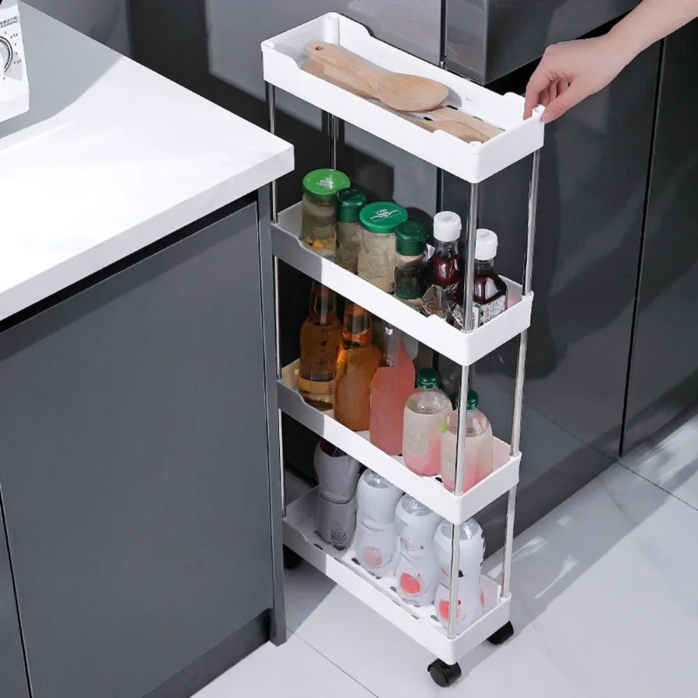 Slim Storage Cart - 3 to 4 Tier Rolling Cart on Wheels for Narrow Bathroom and Kitchen Gaps, Everstock