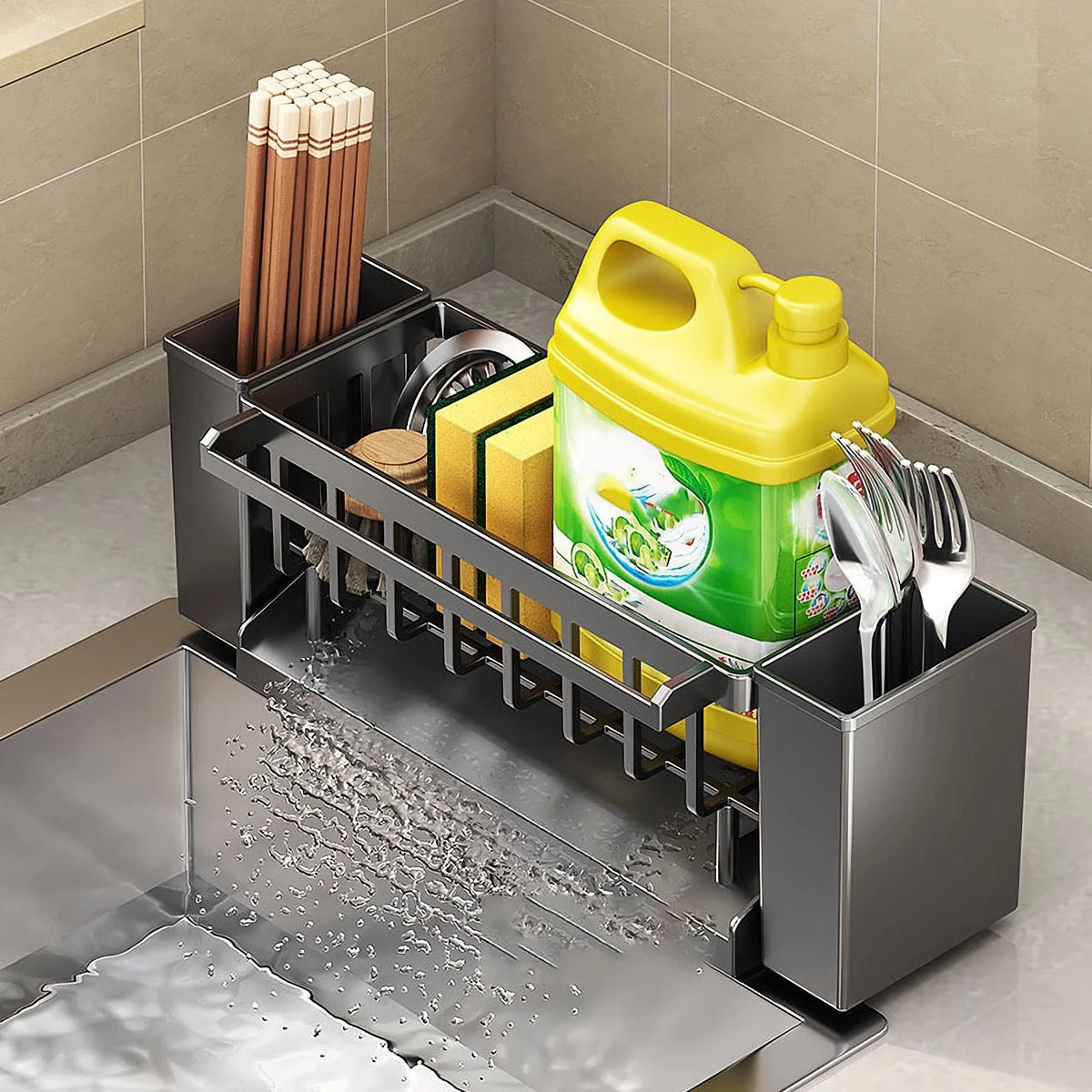 Sink Caddy with Brush Holder - Sponge & Rag Drain Rack for Kitchen and Bathroom Faucets, Everstock