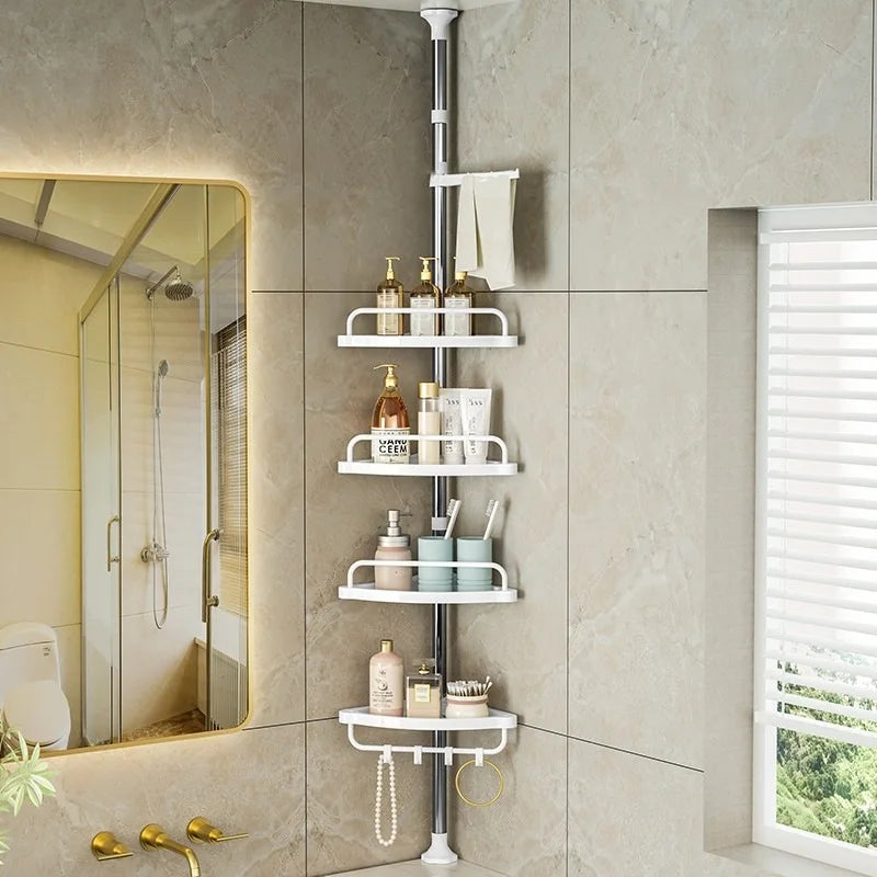 Telescopic Corner Shelf - No-Drill Floor-to-Ceiling Storage Rack for Bathroom, Everstock