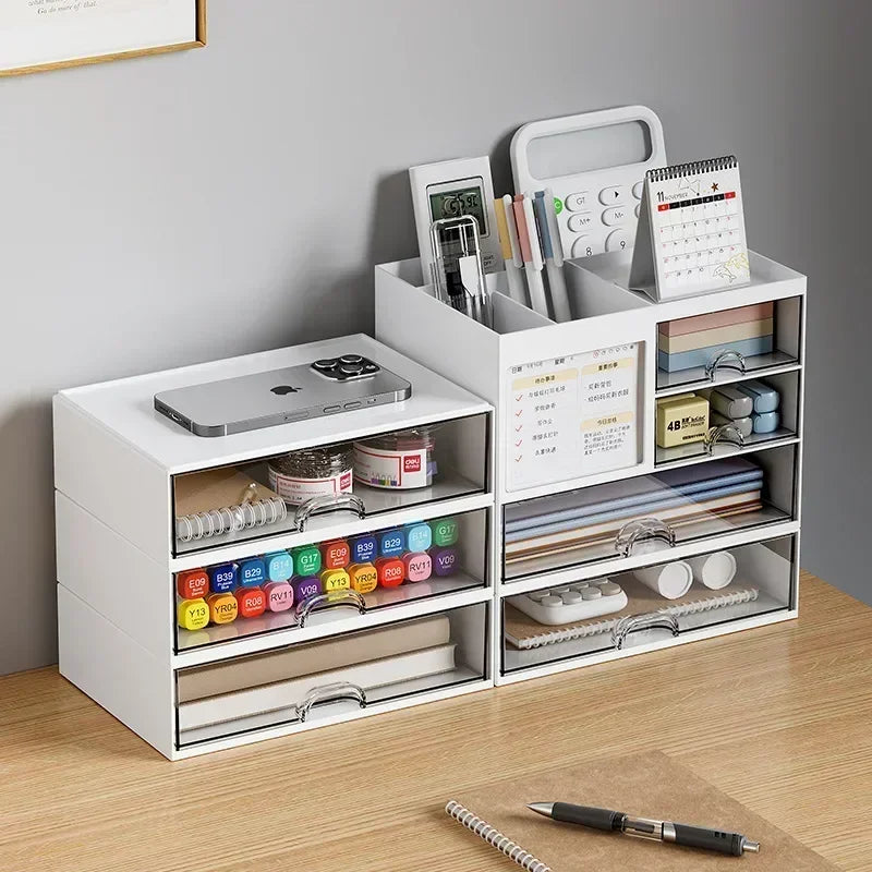Desk Organizer with 4 Drawers - Plastic Stationery and Makeup Storage Box with 4 Open Compartments for a Desktop, Everstock