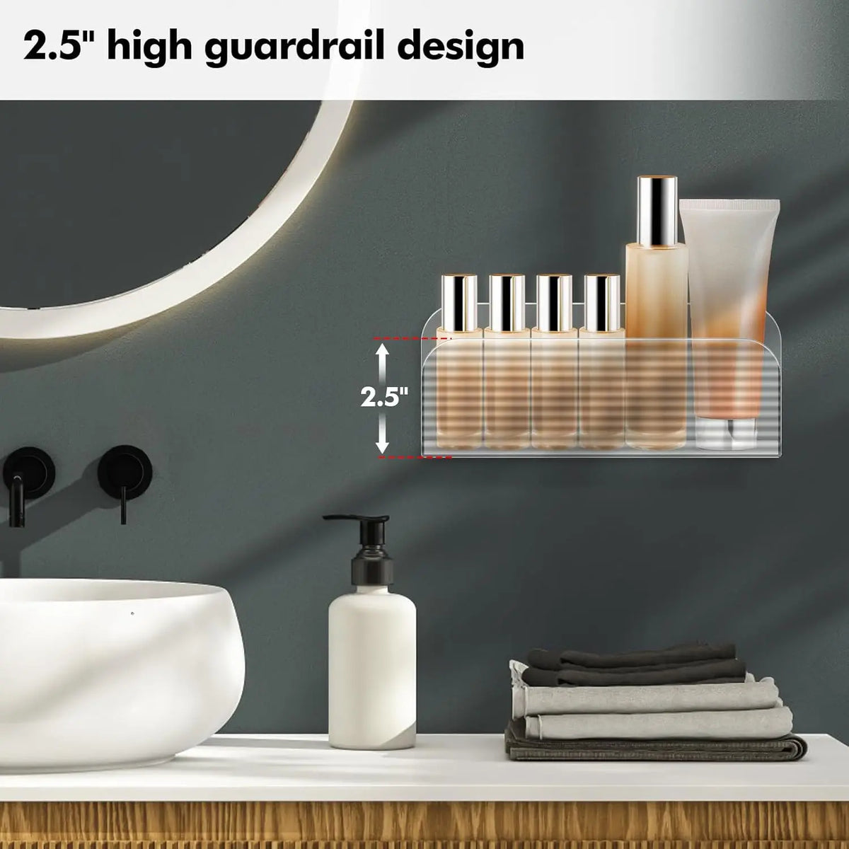 Adhesive Cabinet Door Organizer - Clear Slim Wall Mounted Storage Tray for Bathroom & Medicine Cabinets, Everstock