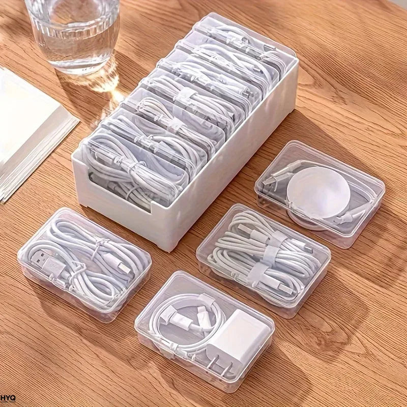 Data Cable Storage Box - Desktop Cable Organizer with 7 Compartment Boxes for Chargers, Leads and Adapters, Everstock