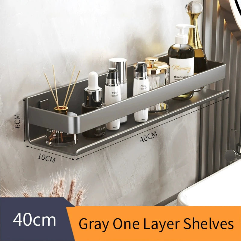 Gray Aluminum Wall-Mounted Shelf - Adjustable 30-50cm Shower Storage Rack for Bathroom, Everstock