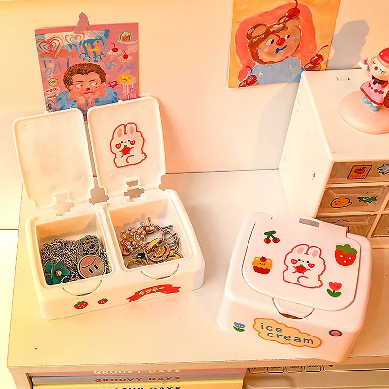 Desk Organizer Box with Lid - Cartoon PP Divided Storage Case for Jewelry, Stationery and Cosmetics, Everstock