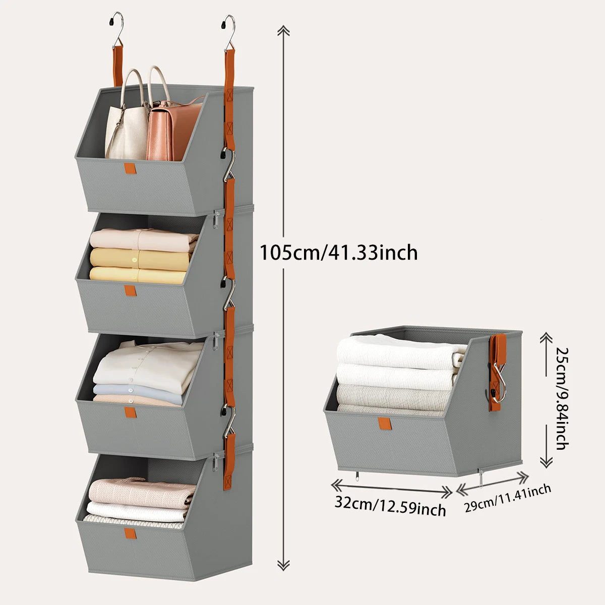 Hanging Wardrobe Shelves - Non-Woven Fabric Closet Organizer for Sweaters, Bags and Folded Clothes on the Rail, Everstock