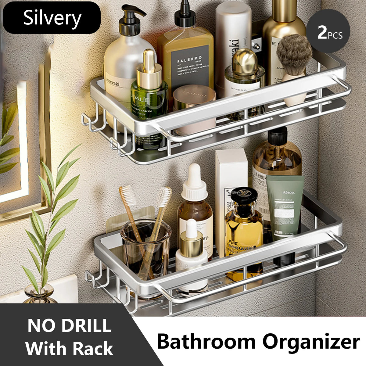 Stainless Steel Shower Rack - Anti-Rust Suction Cup Storage Organizer for Bathroom, Everstock