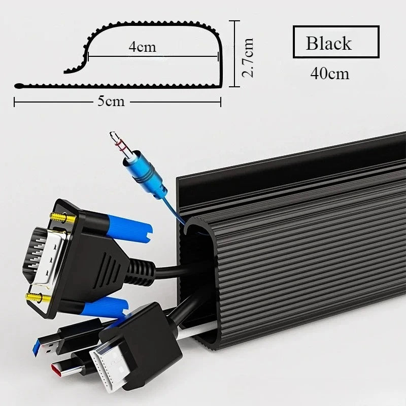 Desk Cable Tray - PVC Under-Desk Cord Raceway Channel with Adhesive Fixing, No Drilling, for Home Office, Everstock