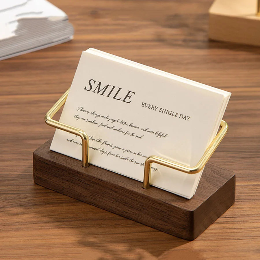 Wooden Business Card Holder - Desktop Display Stand for Office & Reception Counter, Everstock