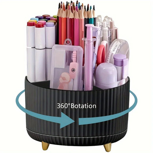 Rotating Pen Holder - 5 Compartment 360 Degree Desk Organizer in ABS Plastic for Pens, Rulers and Scissors, Everstock