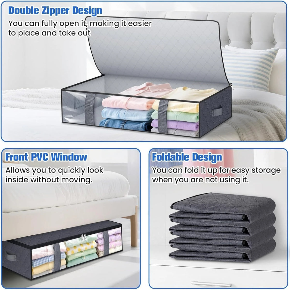 Under-Bed Storage Bags - Foldable PVC Containers for Blankets, Bedding & Shoes, Bedroom Space Saving, Everstock