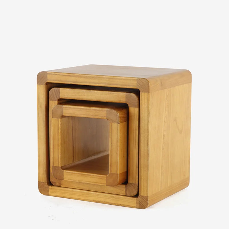 Stackable Wooden Storage Ottoman - Solid Paulownia Round Stool with Hidden Compartment for Living Room, Everstock