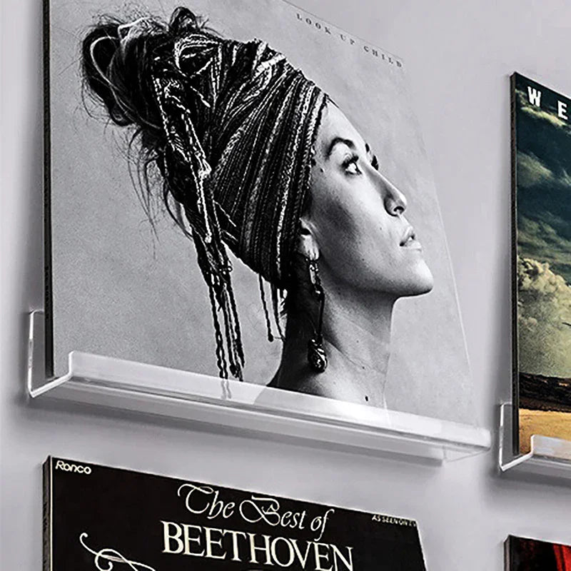 Acrylic Album Wall Ledge 2 Pack - Clear Record Display Shelves for Vinyl, CDs and Art Books, Everstock
