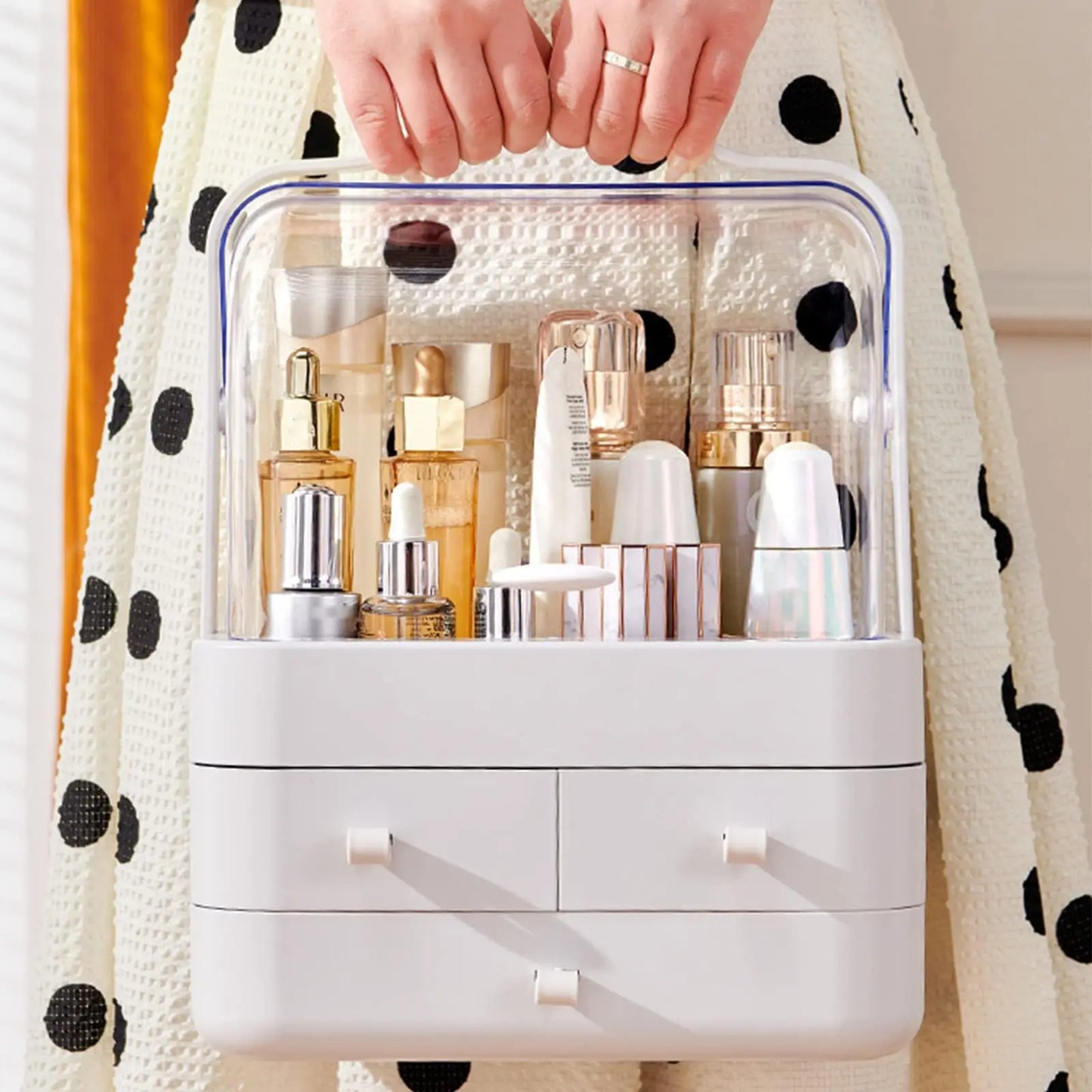 Countertop Cosmetic Organizer - Waterproof Storage with Lid & Drawer for Dresser & Bathroom, Everstock