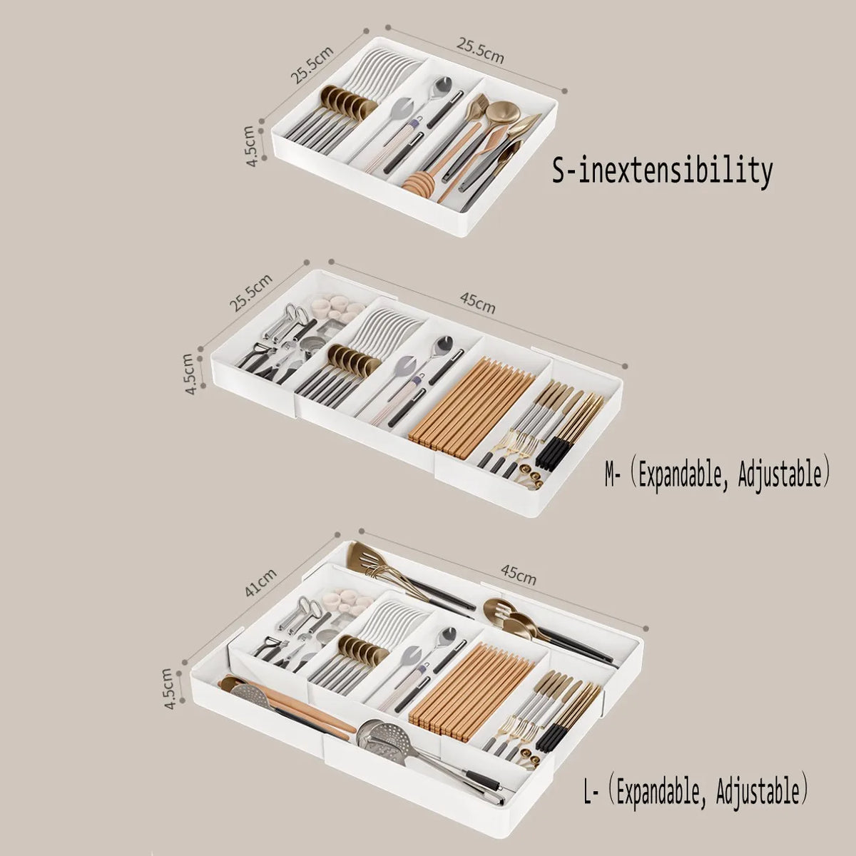 Expandable Cutlery Tray - Adjustable Kitchen Drawer Organizer for Spoons, Forks & Knives, 10.5-20.9 in, Everstock