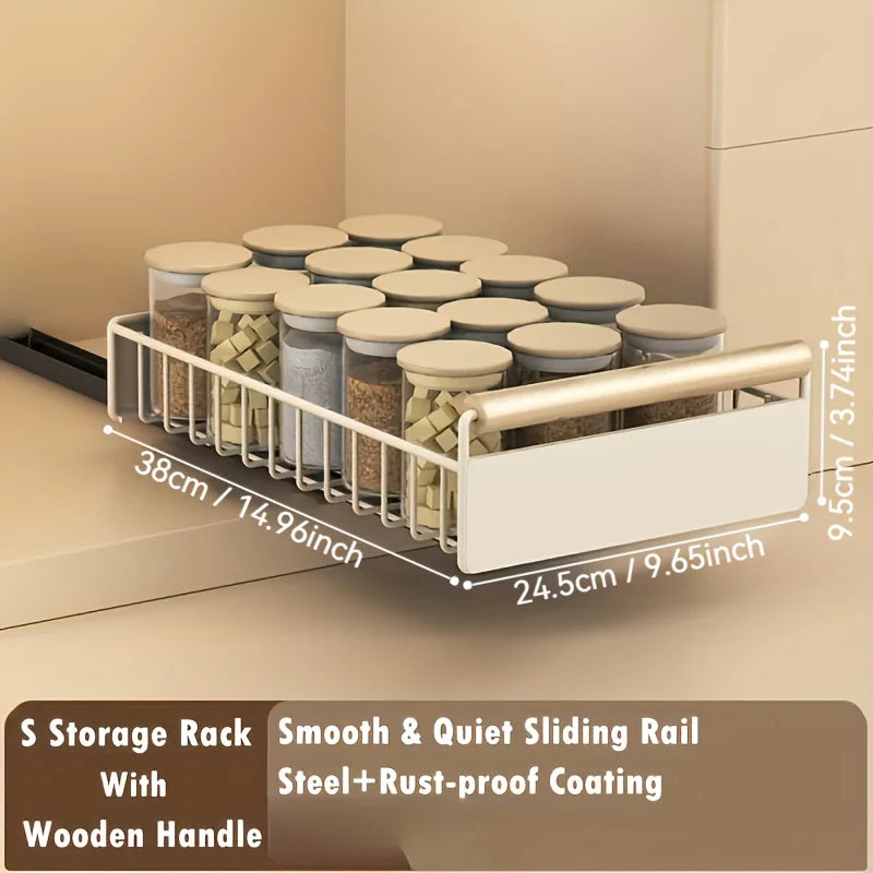 Pull-Out Cabinet Drawer Organizer - Carbon Steel Sliding Rack for Plates, Bowls & Spices, Kitchen Storage, Everstock