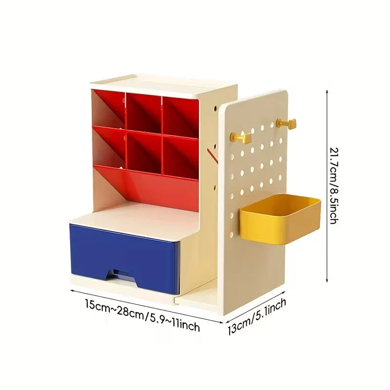 Desk Organizer with Retractable Bookend - Plastic Multi-Compartment Pen Holder and Hanging Storage Board, Everstock