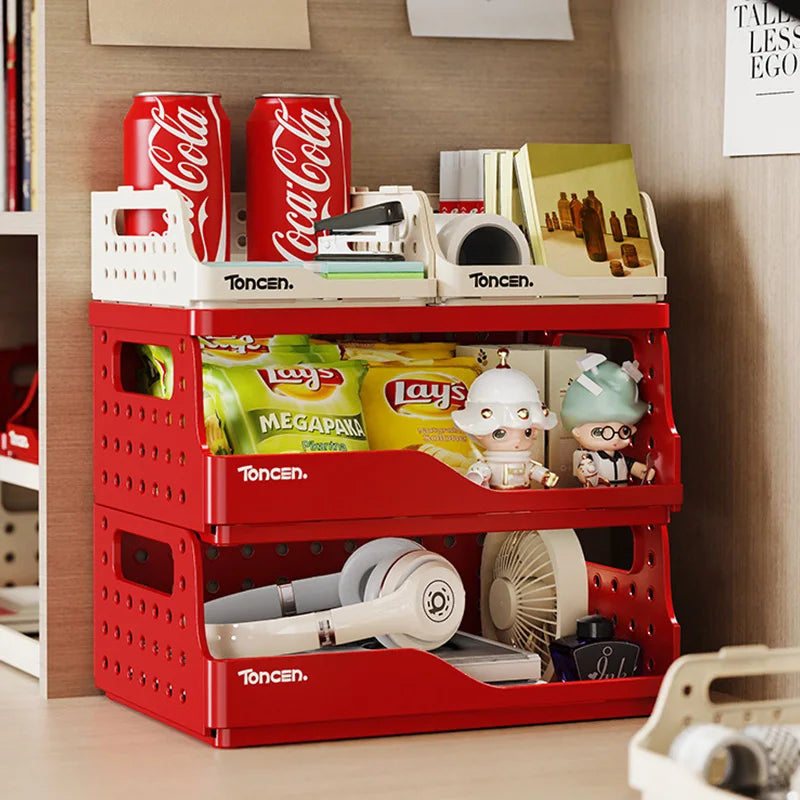 3-Tier Desk Organizer - Stackable Plastic Storage Box with 2 Large and 2 Small Compartments for Office Desktops, Everstock