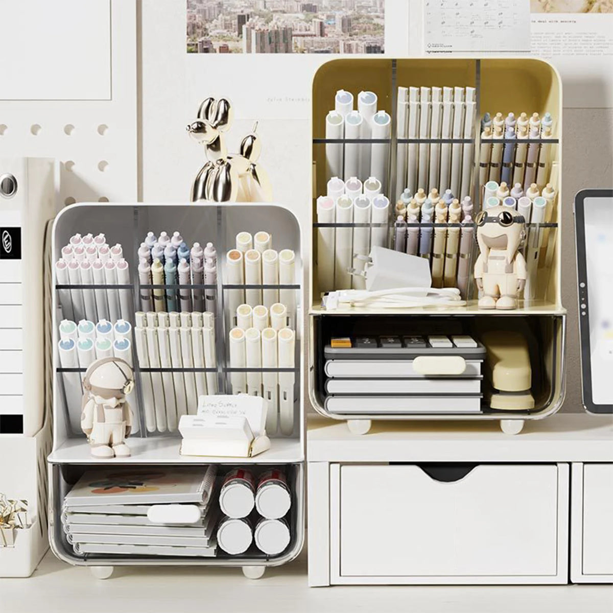 Multi-Layer Desk Organizer - Clear Plastic Pen and Pencil Storage Box with Stacked Bins for Office and School, Everstock