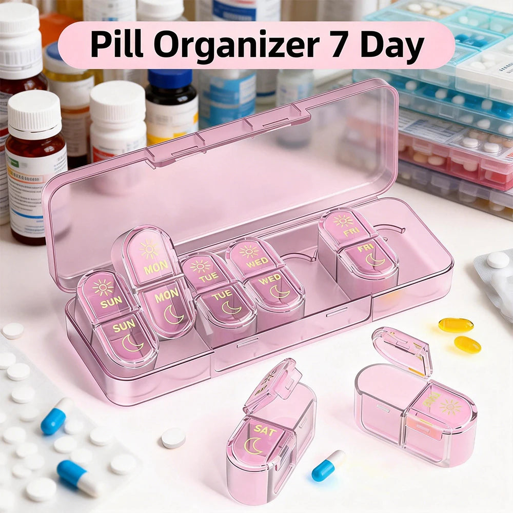 7-Day Pill Storage Case - AM & PM Weekly Organizer Box for Travel & Daily Use, Everstock