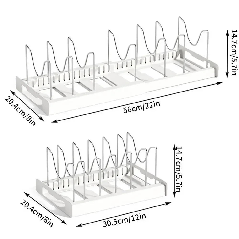 Pot and Pan Organizer Rack - Adjustable Connectable Lid Holder for Cabinets, Drawers & Countertops, Everstock