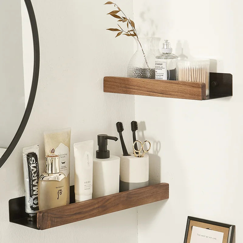 Solid Wood Corner Shelf - No-Drill Wall Mounted Shower Storage Rack for Bathroom, Everstock