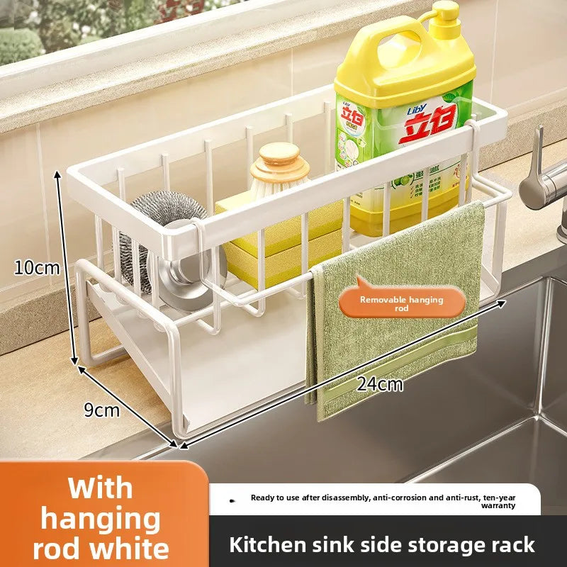 Sponge Holder Sink Organizer - Draining Rack with Hanging Hook for Dish Cloths & Scrubbers, Kitchen Sink, Everstock