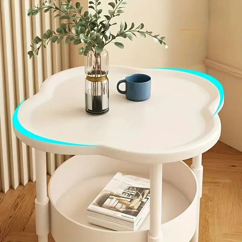 Sofa Side Table with Shelf - Two-Tier Plastic Storage Stand, 37 x 37 x 48cm, for Living Room and Balcony, Everstock