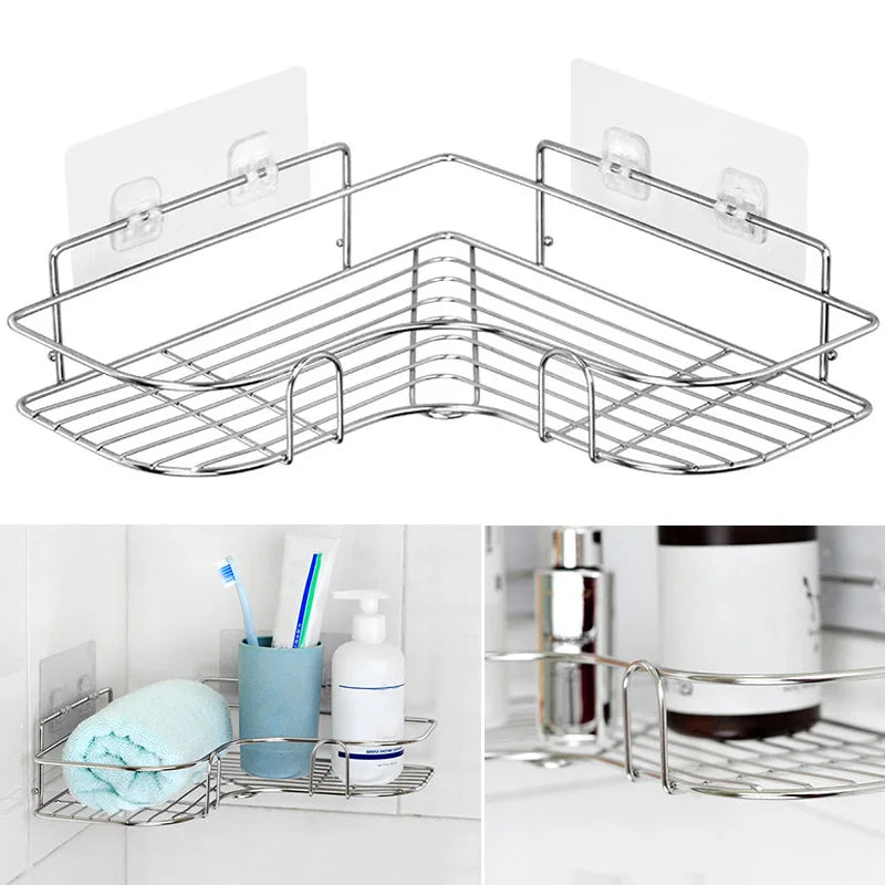 Stainless Steel Triangular Corner Shelf - Durable Shampoo & Soap Storage Rack for Bathroom, Everstock
