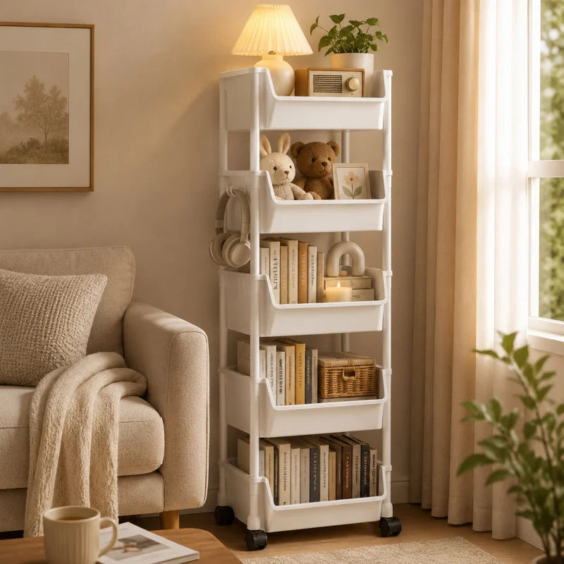 Slim Storage Cart - Multi-Tier Plastic Trolley Rack for Snacks, Books and Sundries in Living Rooms, Everstock