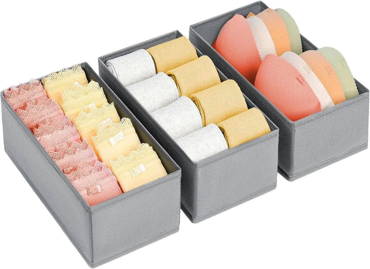 Drawer Organizer for Clothes, Set of 3 - Fabric Dresser Storage for Baby Clothes, Socks, Underwear & Bras, Everstock