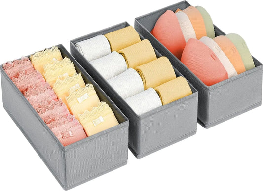 Drawer Organizer for Clothes, Set of 3 - Fabric Dresser Storage for Baby Clothes, Socks, Underwear & Bras, Everstock