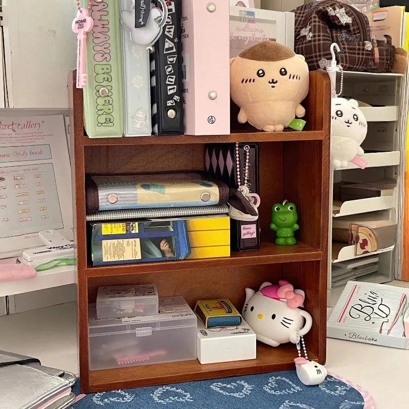 Wooden Cosmetics Storage Rack - Multi-Layer Retro Desktop Organizer for Makeup, Skincare & Figurines, Everstock