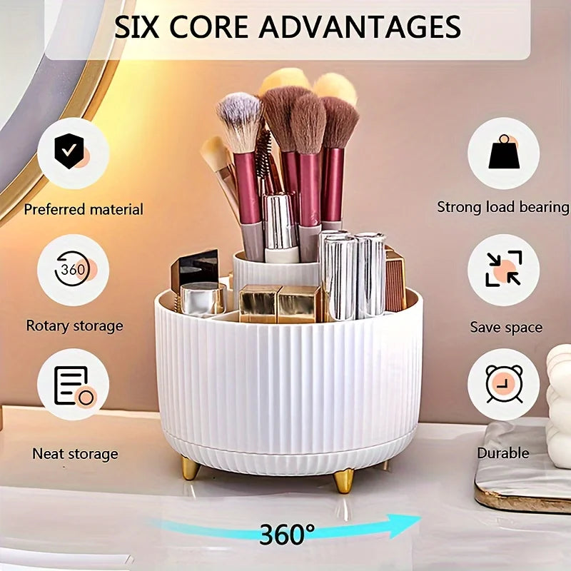 Rotating Pen Holder - 5 Compartment 360 Degree Desk Organizer in ABS Plastic for Pens, Rulers and Scissors, Everstock