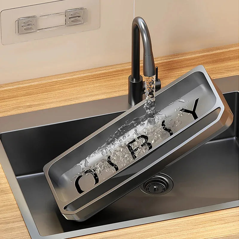 Kitchen Sink Caddy - Self-Draining Sponge & Dishcloth Rack with Faucet Storage Shelf, Countertop Organizer, Everstock