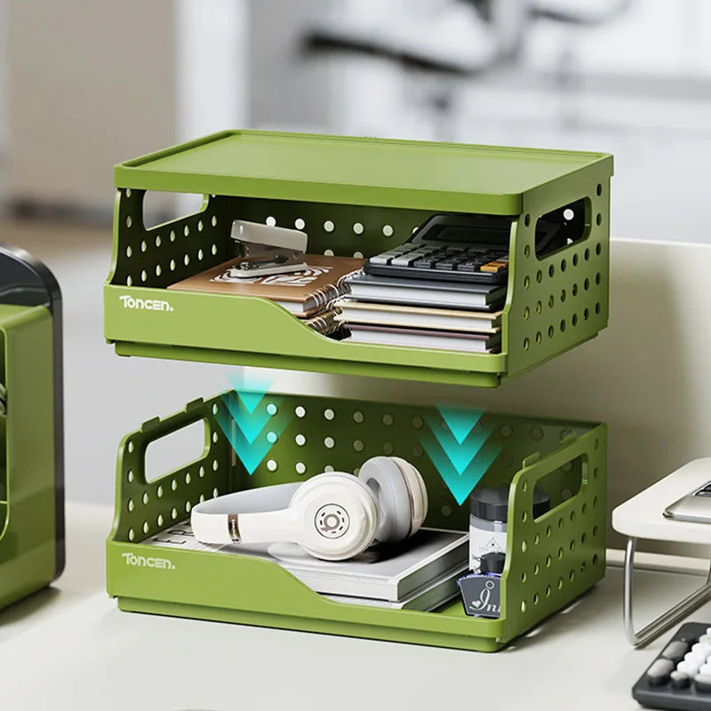 3-Tier Desk Organizer - Stackable Plastic Storage Box with 2 Large and 2 Small Compartments for Office Desktops, Everstock