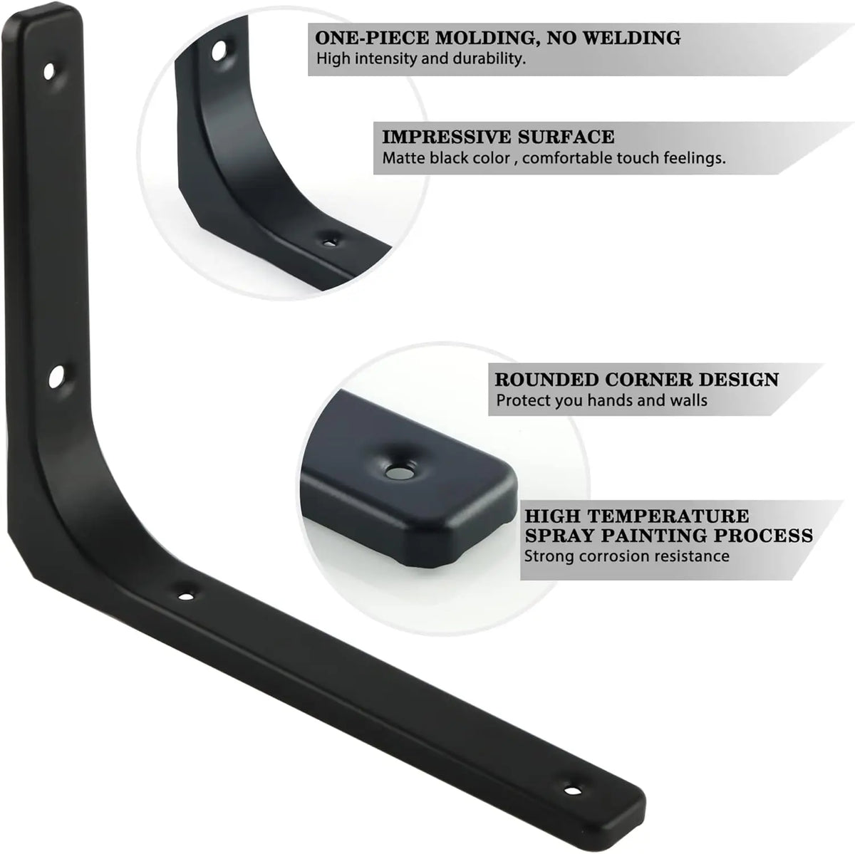 Heavy Duty Shelf Brackets 2 Pack - Alloy Steel L-Angle Wall Mount in 8, 10 and 12 Inch for Shelving, Everstock