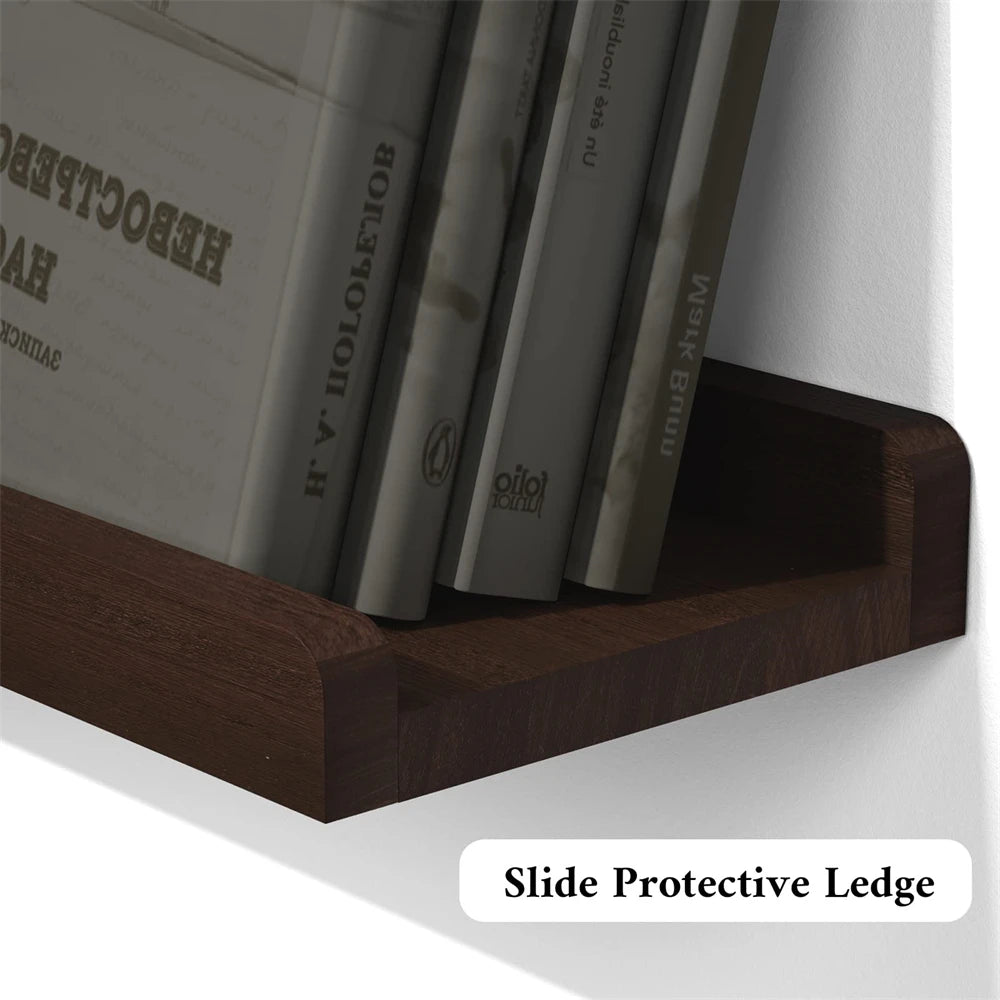Wall Ledge Shelf Set of 2 - Farmhouse Wood Floating Shelves with Front Lip for Photo Frames, Everstock