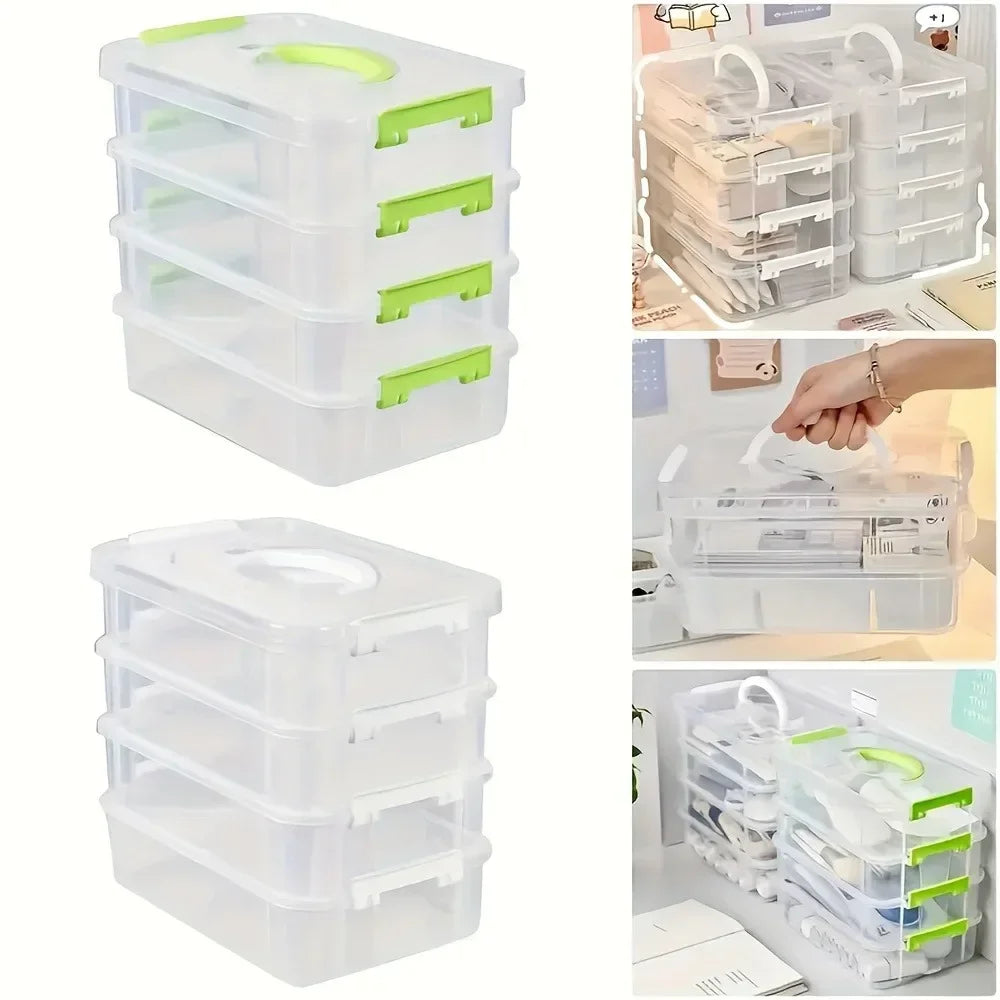 Building Block Storage Drawer Box - Clear Stackable Plastic Grid Organizer for Toys & Small Parts, Everstock