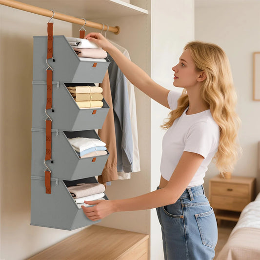Hanging Wardrobe Shelves - Non-Woven Fabric Closet Organizer for Sweaters, Bags and Folded Clothes on the Rail, Everstock