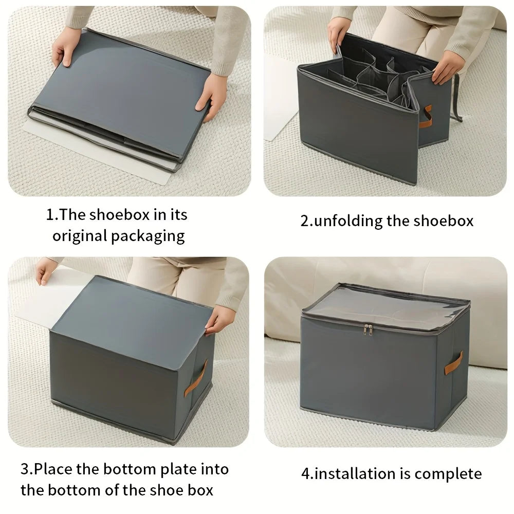 Foldable Oxford Fabric Shoe Storage Box - Closet Organizer for Sneakers & Sandals, Everstock