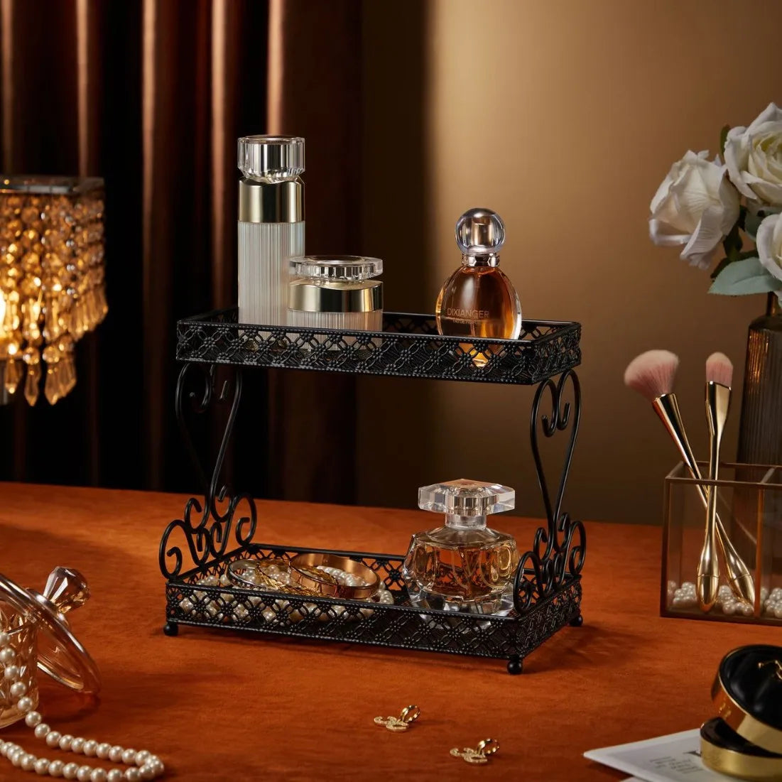 Countertop Iron Storage Rack - Cosmetic & Jewelry Organizer Shelf for Bathroom Washstand, Everstock